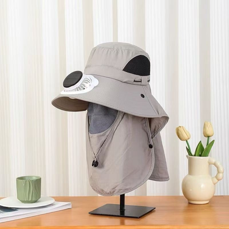 UV-Schutz-Sonnenhut mit abnehmbaren Gesicht- und Nacken-Schutz, integriertem Solarfan und atmungsaktivem Mesh Brehn