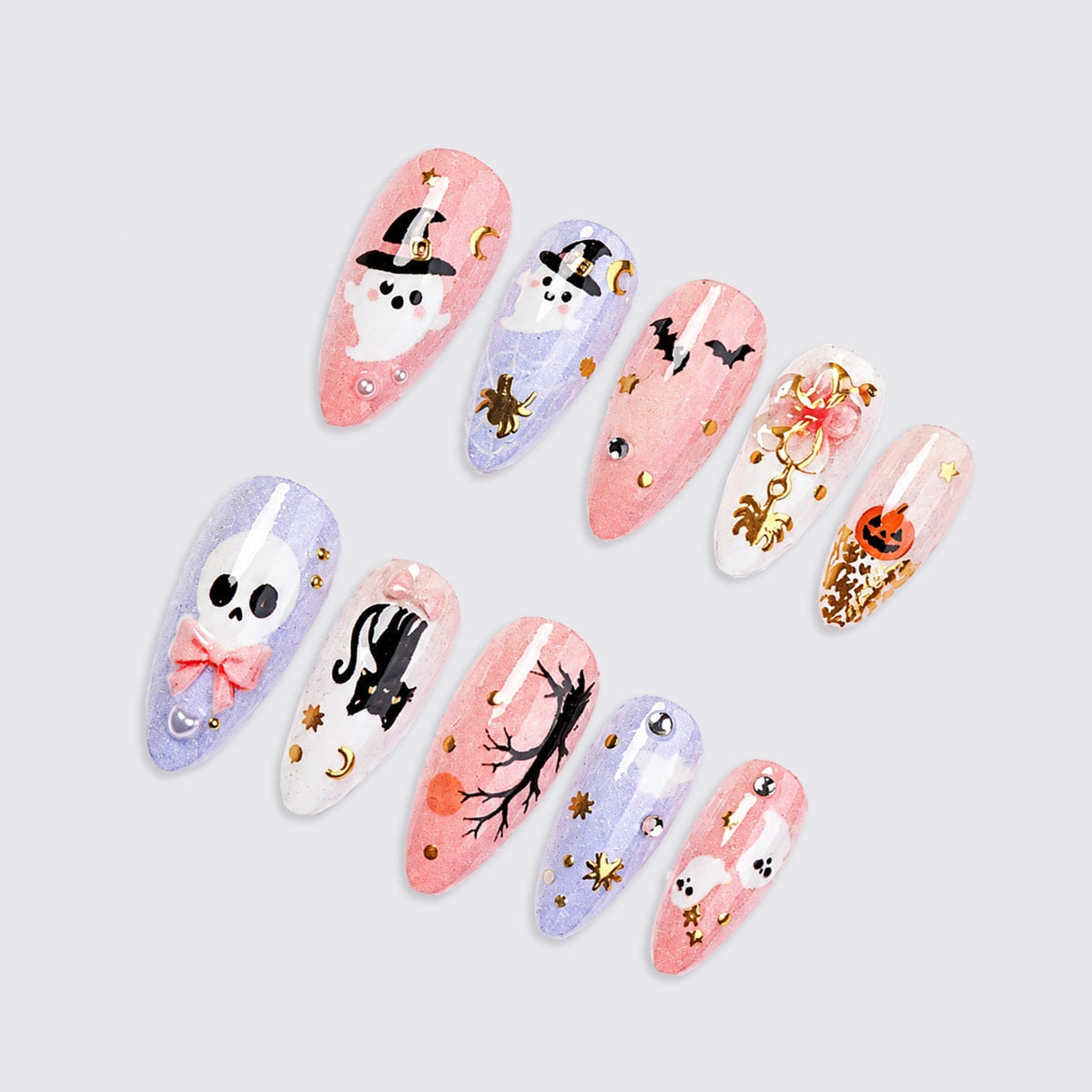 Kreatives Halloween Kunstnagelset mit bunten Motiven Brehn