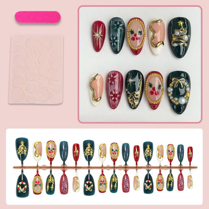 Kunstnagelset mit eleganten Weihnachtsmotiven und luxuriösen Verzierungen Brehn