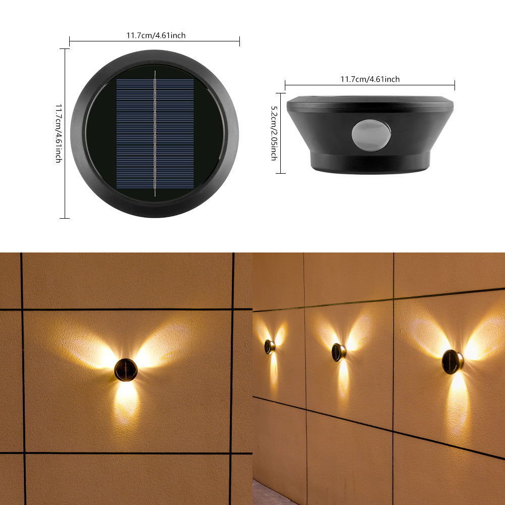 Runde Solar Wandleuchte mit Quad-Beam-LED dekorativer Außenwandleuchte und wetterfestem Gehäuse Brehn
