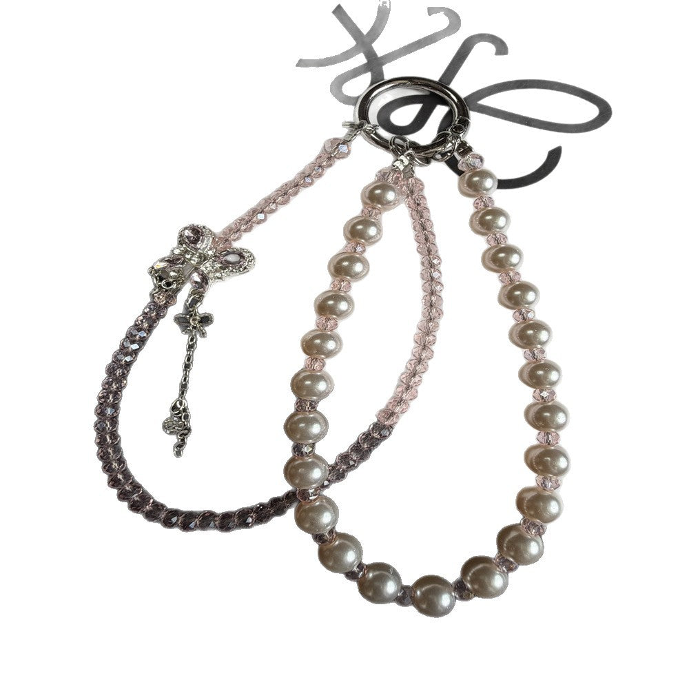 Elegante Perlen- und Kristall-Anhänger Telefon-Lanyard Brehn