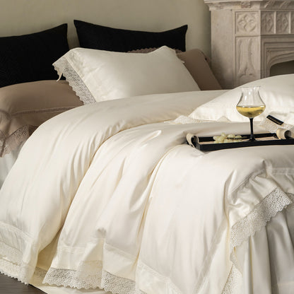 Spitzenbesetzte Luxus-Baumwoll-Satin Bettbezug Set