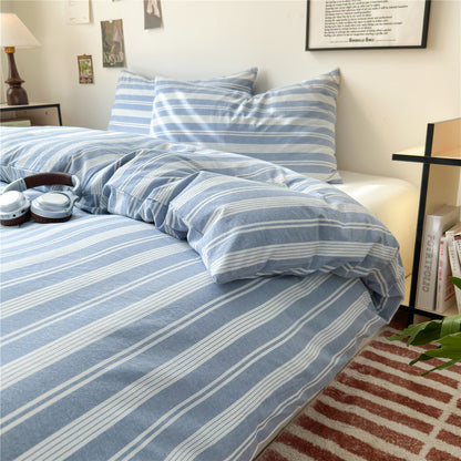 Gestreiftes Baumwoll-Percale-Bettbezug-Set mit Umschlagkissenbezügen