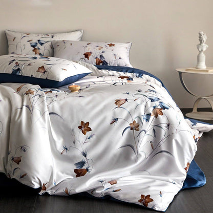 Blumen Satin-Feel Bettdeckenbezug-Set mit Oxford-Kissenbezügen
