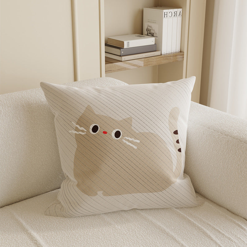 Fox Illustration Cotton-Linen Decorative Pillow Cover with Concealed Zipper