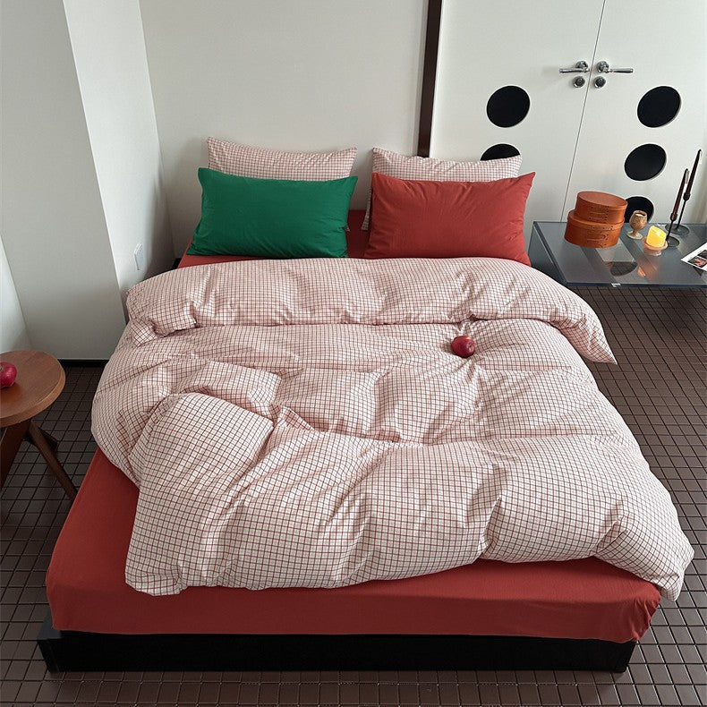 Gestreiftes Baumwoll-Leinen Bettwäsche-Set mit atmungsaktiver, weichgewaschener Oberfläche und Reißverschluss