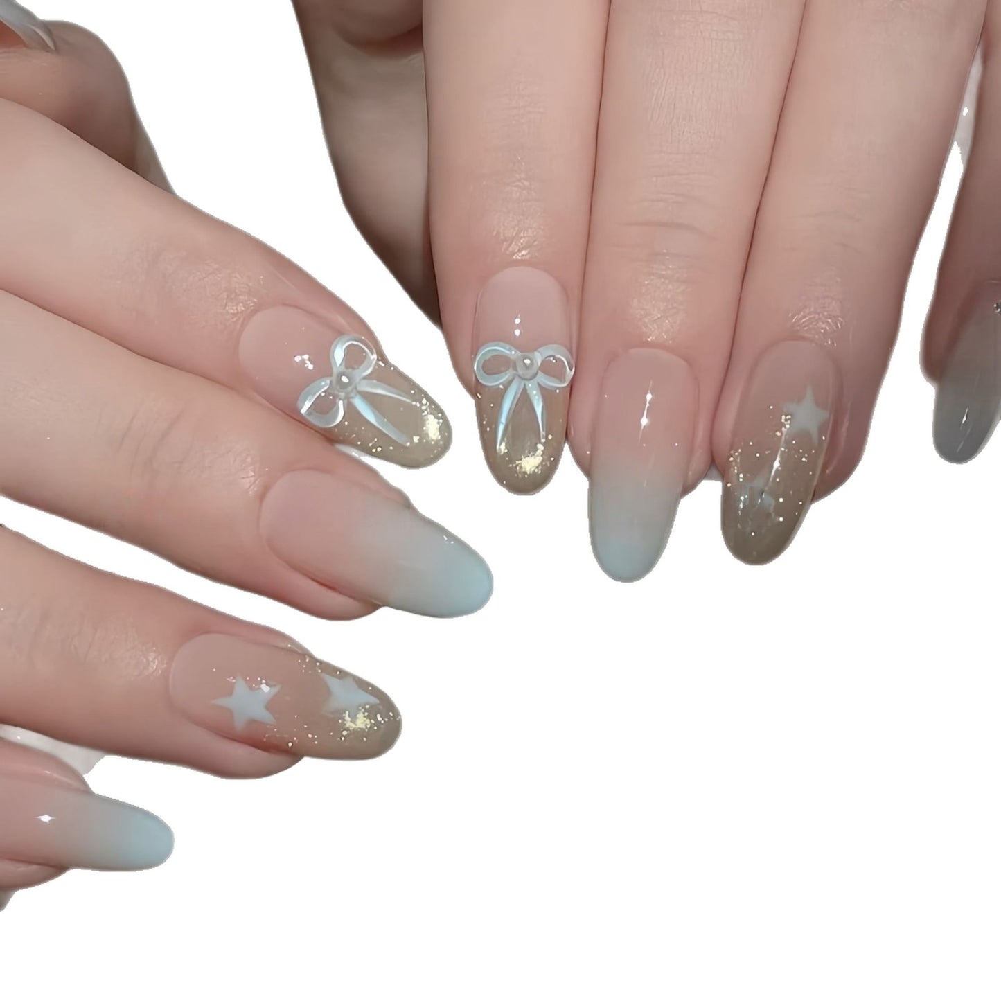 Elegante Kunstnagelset mit Schleifen- und Sternendesigns Brehn