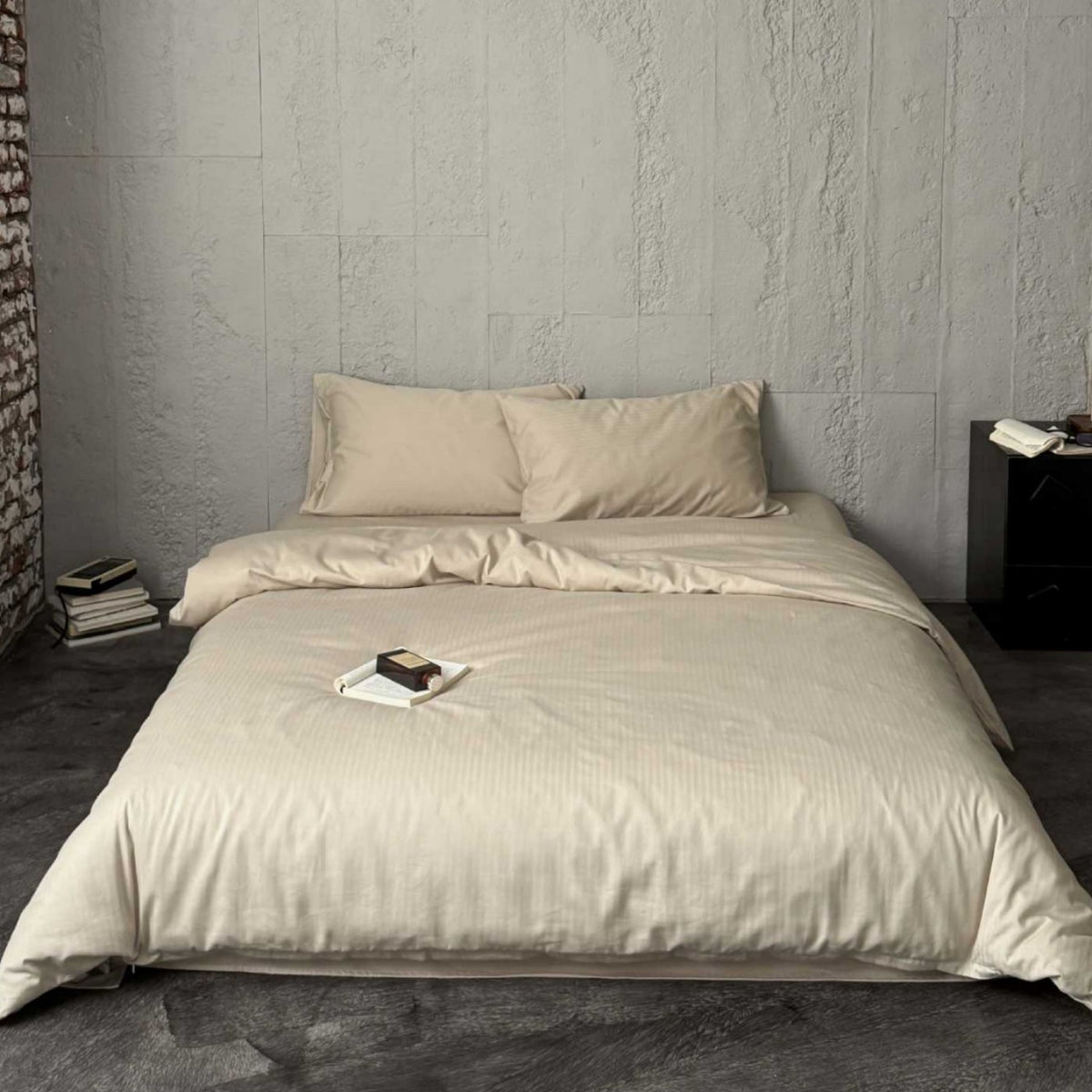 Minimalist gestreiftes Texturiertes Baumwollsatin Bettbezug und Kissenbezug Set mit unsichtbarem Reißverschluss