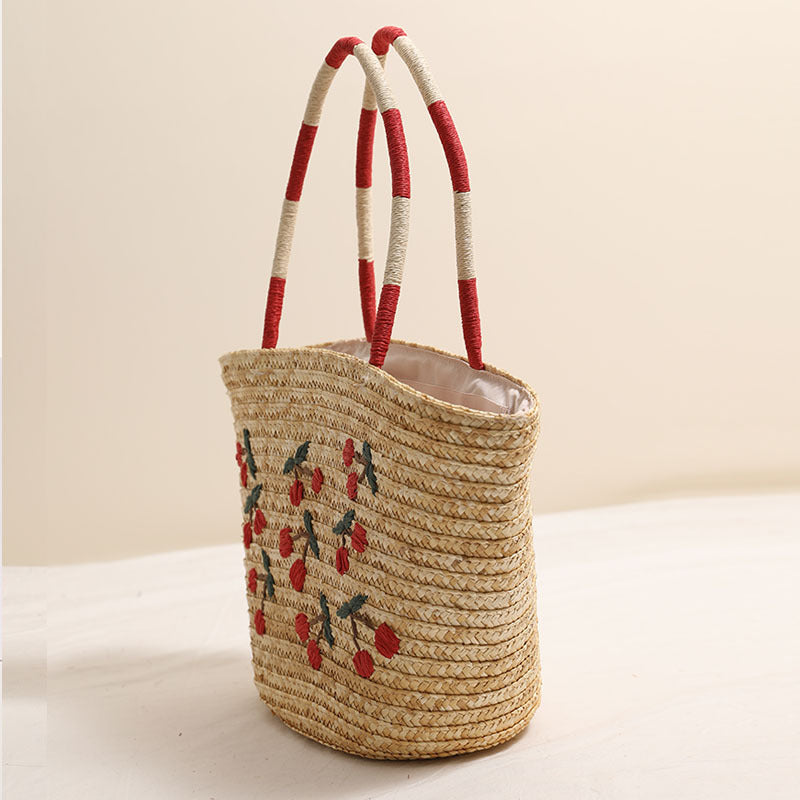 Handgefertigte Korbtasche mit Lebhaftem Blumenstickdesign Brehn