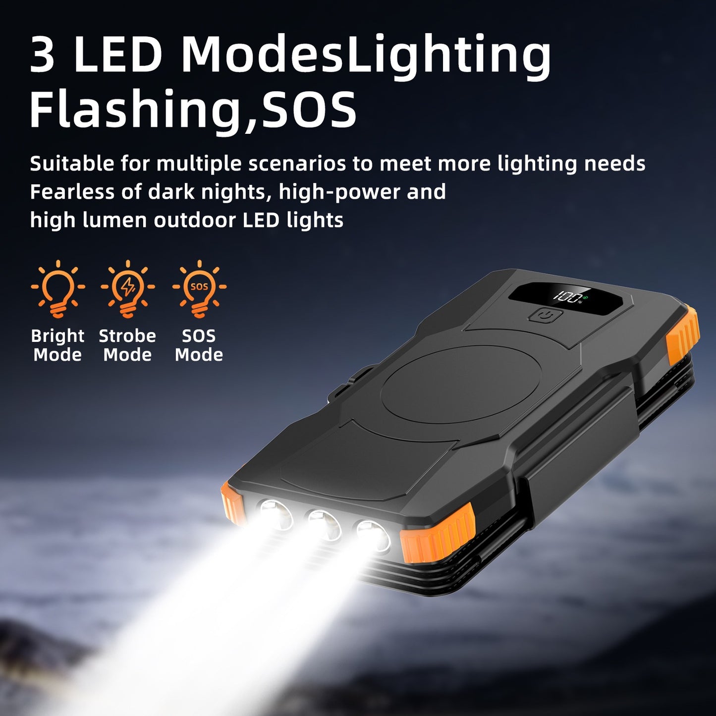 Powerbank mit Solaraufladung und LED-Lichtern Brehn