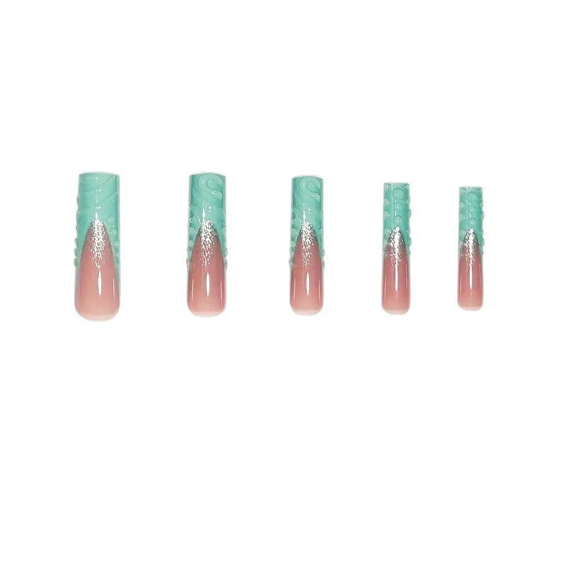 Künstlerisches langes Press-On-Nagelkunst-Set mit strukturiertem Design Brehn
