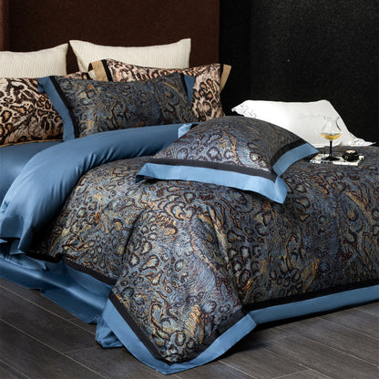 Luxe Leopard Jacquard Bettbezug Set mit Satin-Trim Oxford Kissenbezügen