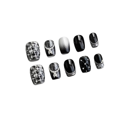 Dekorative Press-On Nagelkunst Kollektion mit Perlen- und Ombre-Akzenten
