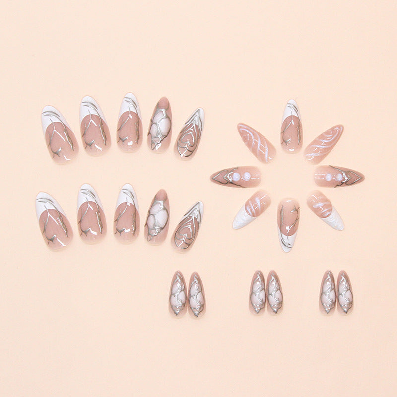 Stilvolle Lange Stiletto Press-On Nägel mit Irisierenden Design Brehn