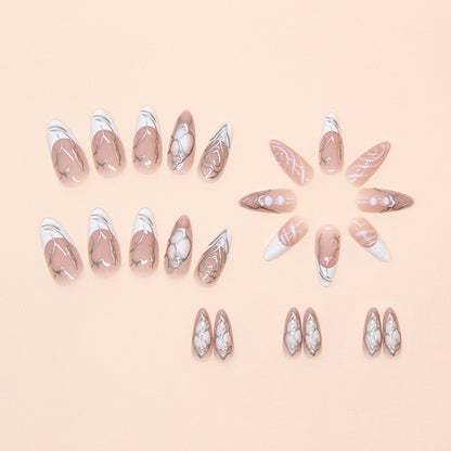 Stilvolle Lange Stiletto Press-On Nägel mit Irisierenden Design Brehn