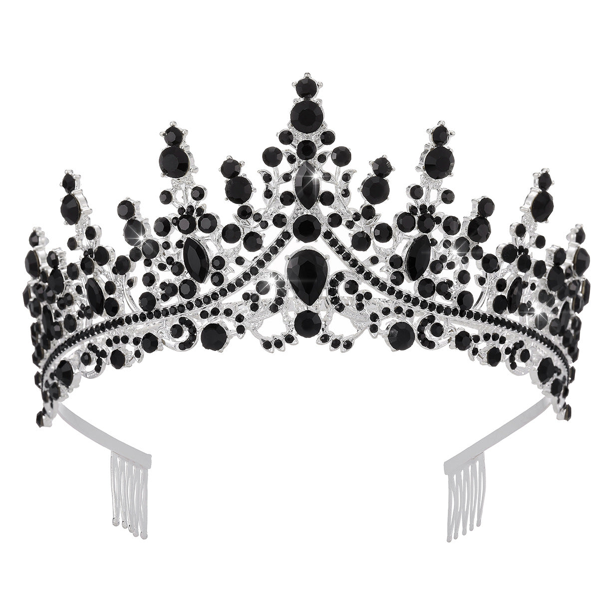 Damen Opulente Tiara mit schwarzem Kristallbesatz Brehn