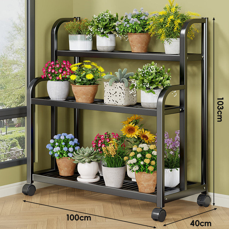 Drei-Ebenen Rollbares Metall Pflanzen Display Regal