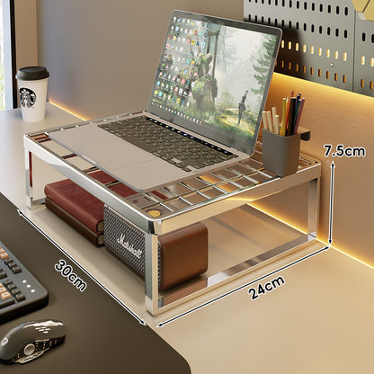 Belüftetes Metallgitter Laptop- und Monitorständer mit unterem Stauraumregal