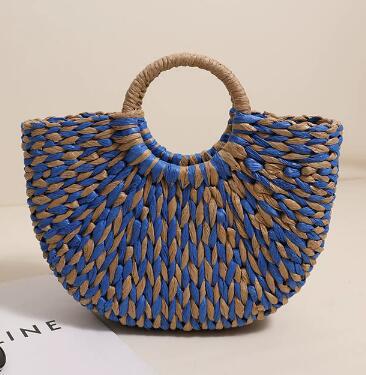 Damen Trendige Bast-Handtasche mit rundem Griff Brehn
