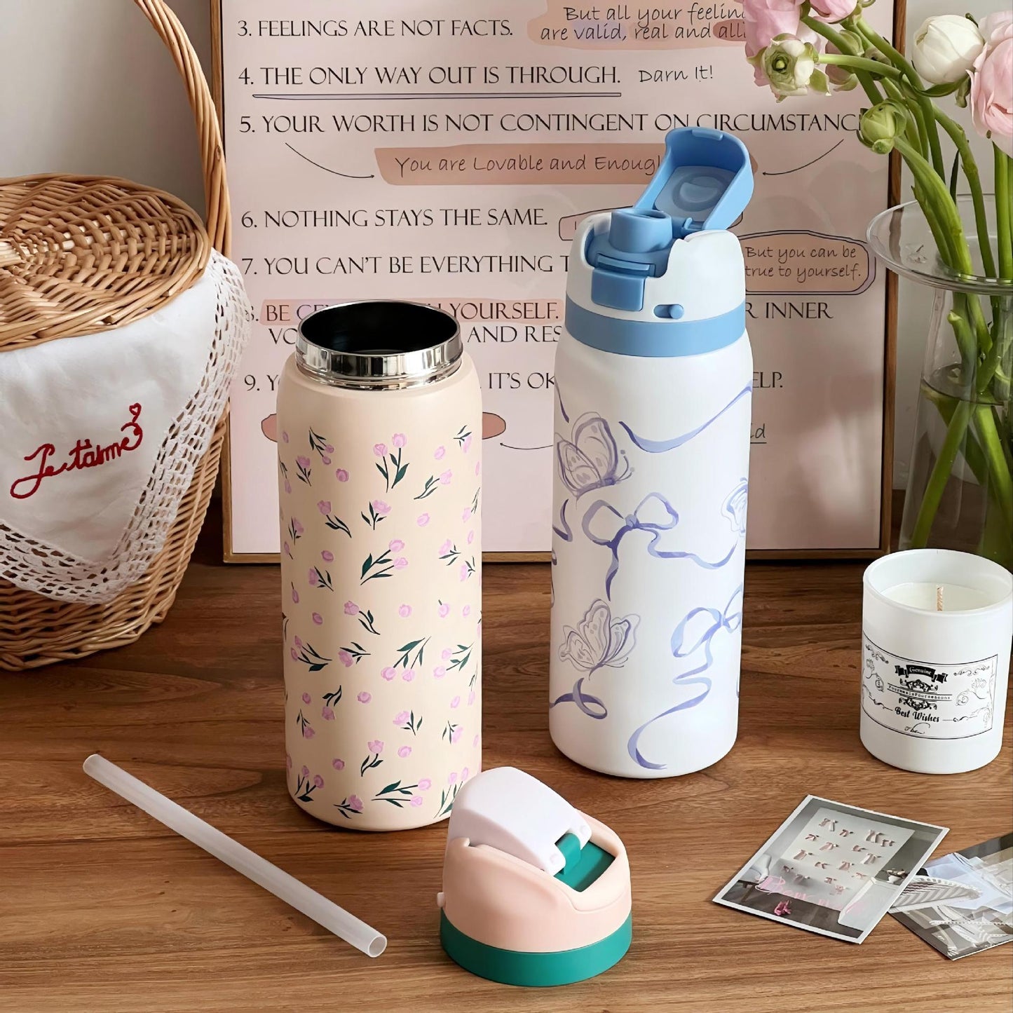 Damen Isolierte Wasserflasche mit floralem Design Brehn