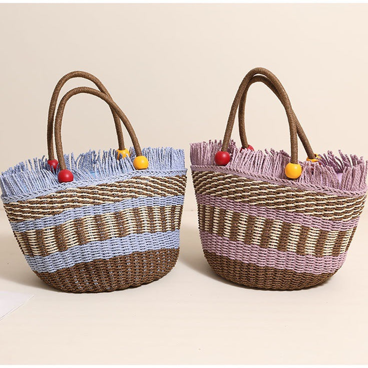 Damen Bequeme Strandtasche mit buntem Fransenbesatz Brehn