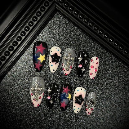 Künstlerisches Stern-Motiv Press-On Nagelset