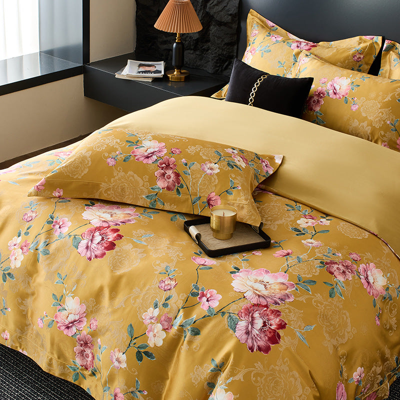 Florales Satin-Effekt Luxus Bettbezug und Kissenbezug Set