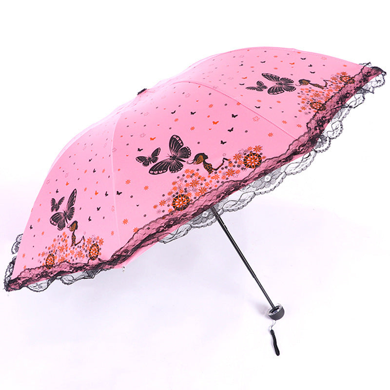 Damen Sonnenschutzschirm mit romantischem Schmetterlingsdesign Brehn