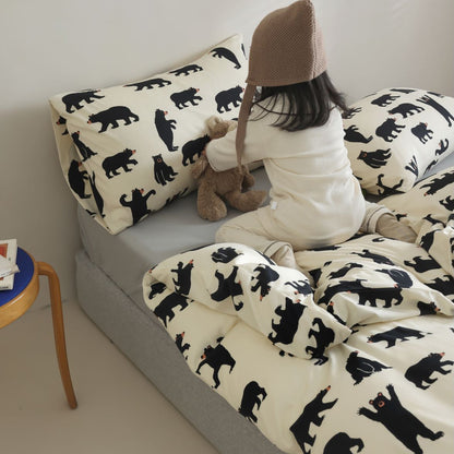 Wendbares Duvetbezug- und Kissenbezug-Set aus Baumwollsatin mit Teddybär- und Mondprint