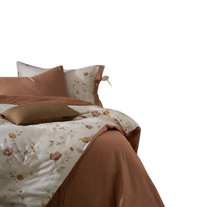 Blumen Baumwoll-Satin Wendebettwäsche Set mit einfarbigen Oxford-Kissenbezügen