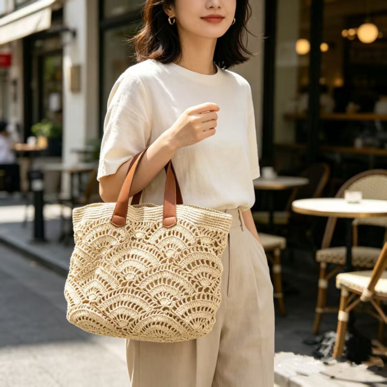 Handgefertigte Netz-Korb-Tasche Brehn