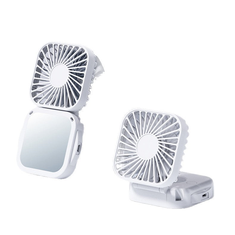 Unisex nan kompakt faltbarer Clip-on Handventilator mit integriertem Spiegel, verstellbarem Neigungswinkel und USB-wiederaufladbarem Akku Brehn
