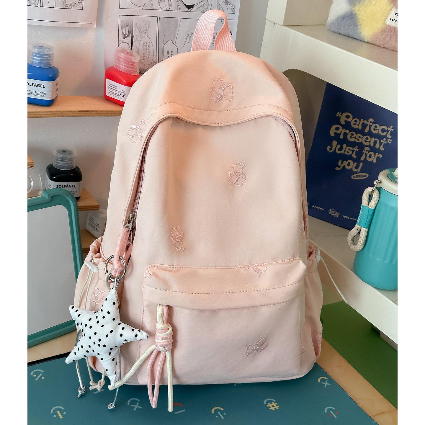 Niedlicher Charakter Bestickter Schulrucksack