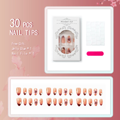 Premium Dekorative 3D Blumen Press-On Nagel Set