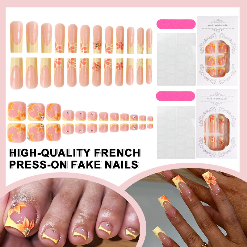 Französisch inspiriertes Blumen Press-On Nagelset Brehn