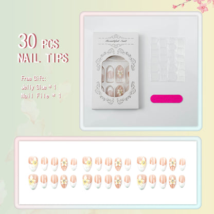 Elegante blumenverzierte Press-On-Nagelset 1790738710
