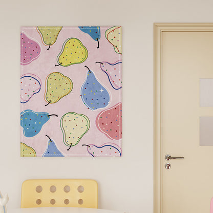 Illustrated Multi-Color Apple Print Cotton-Linen Wall Tapestry Panel