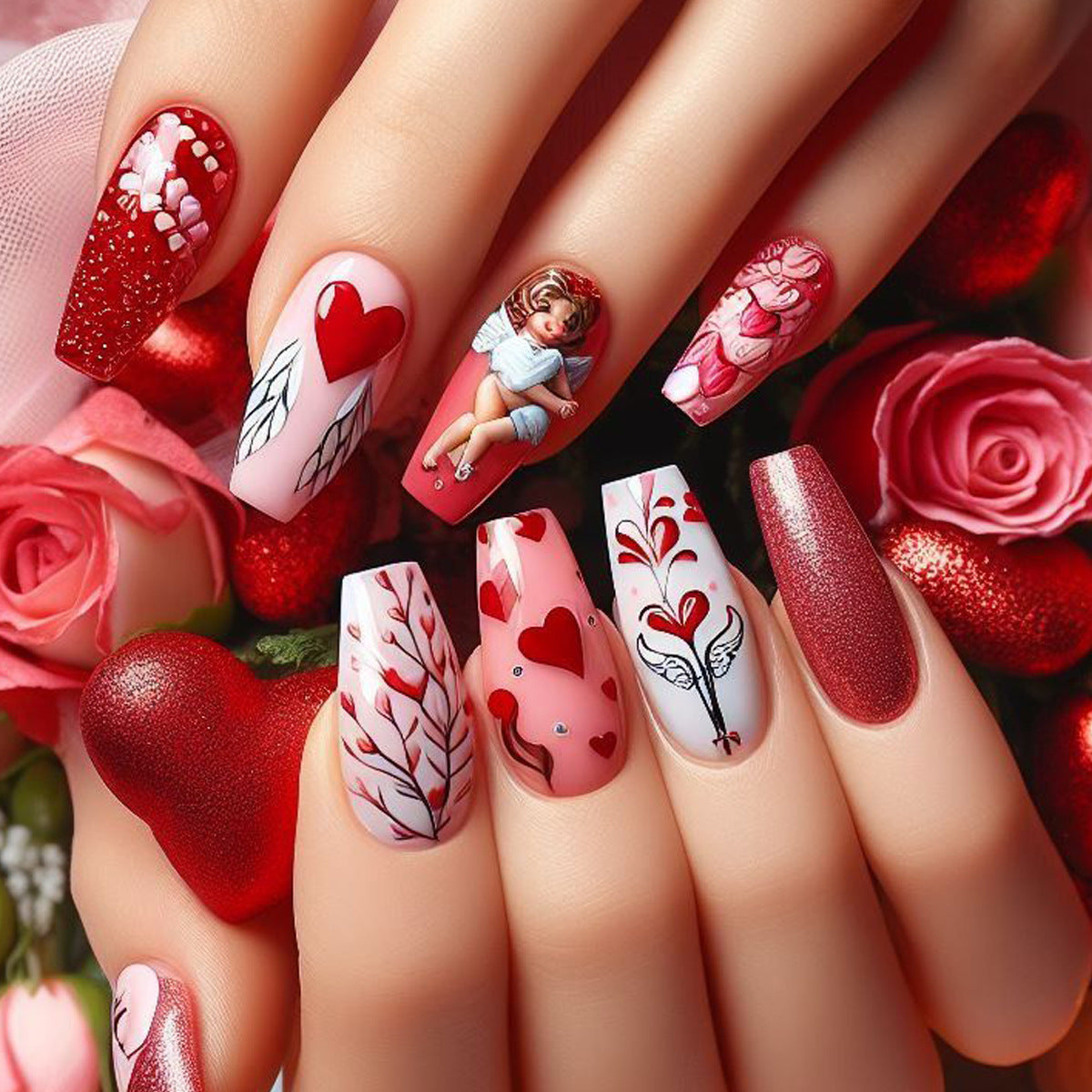 Romantisches Herz-Themen-Acryl-Nail-Art-Set Brehn