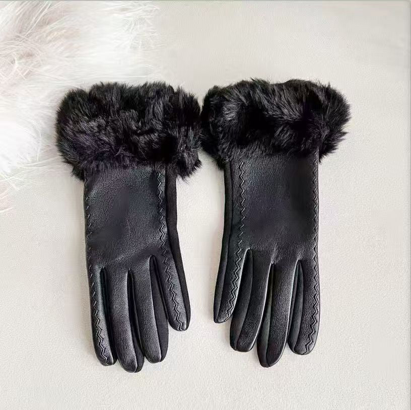 Luxuriöse Kunstpelz-Bündchen-Lederhandschuhe Brehn