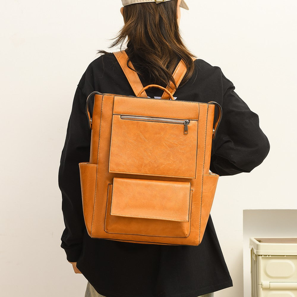 Multi-Taschen Echtes Leder Rucksack Brehn