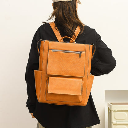 Multi-Taschen Echtes Leder Rucksack Brehn