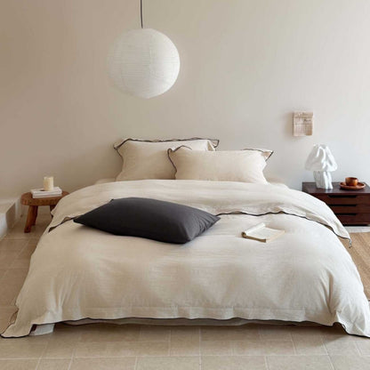 Gwaschtes Leinen Bettbezug Set mit kontrastierendem Paspelrand und Oxford Kissenbezügen