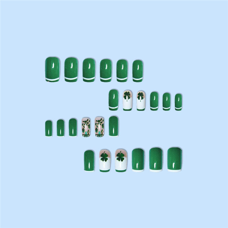 Künstlerisches Kleeblatt-Themen Press-On Nagelset Brehn