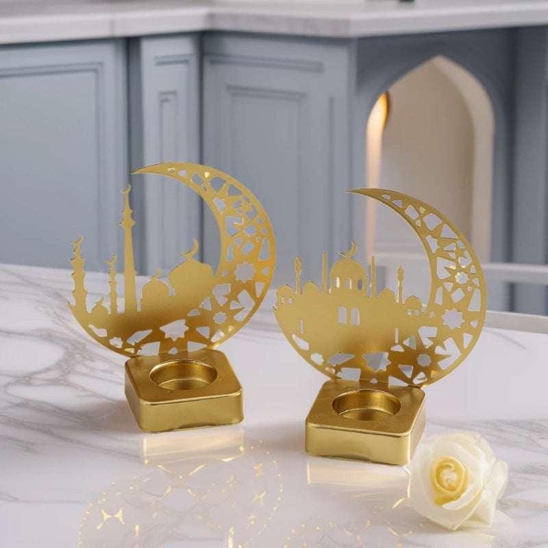 Crescent Silhouette Moschee Teelichtlaterne mit filigranem Metallfuß Brehn
