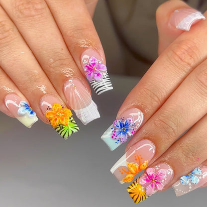 Tropische Florale Acryl Nagelkunst Erweiterungen Brehn