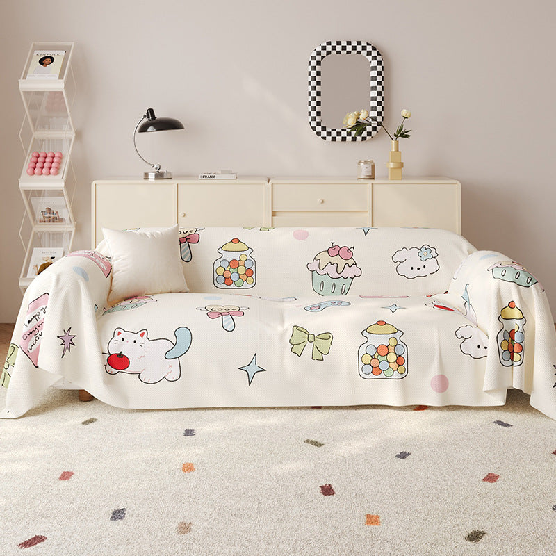 Decorative Cotton-Linen Kawaii Candy and Cat Print Sofa Slipcover