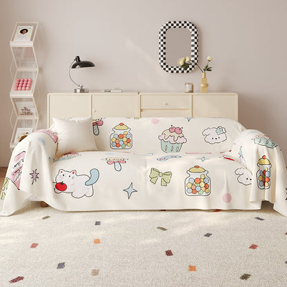 Decorative Cotton-Linen Kawaii Candy and Cat Print Sofa Slipcover