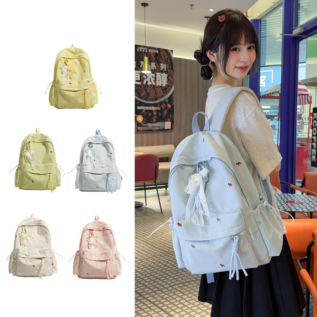Stylischer backpack mit floralem Schmuck Brehn