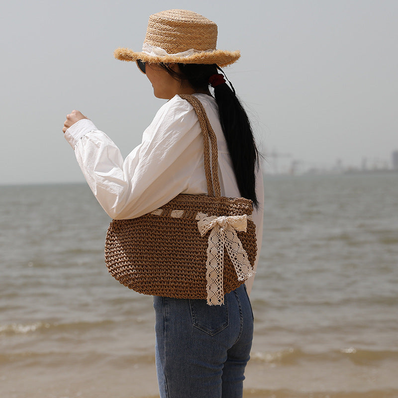 Damen Handgeknüpfte Strandtasche mit feinem Spitzenakzent Brehn