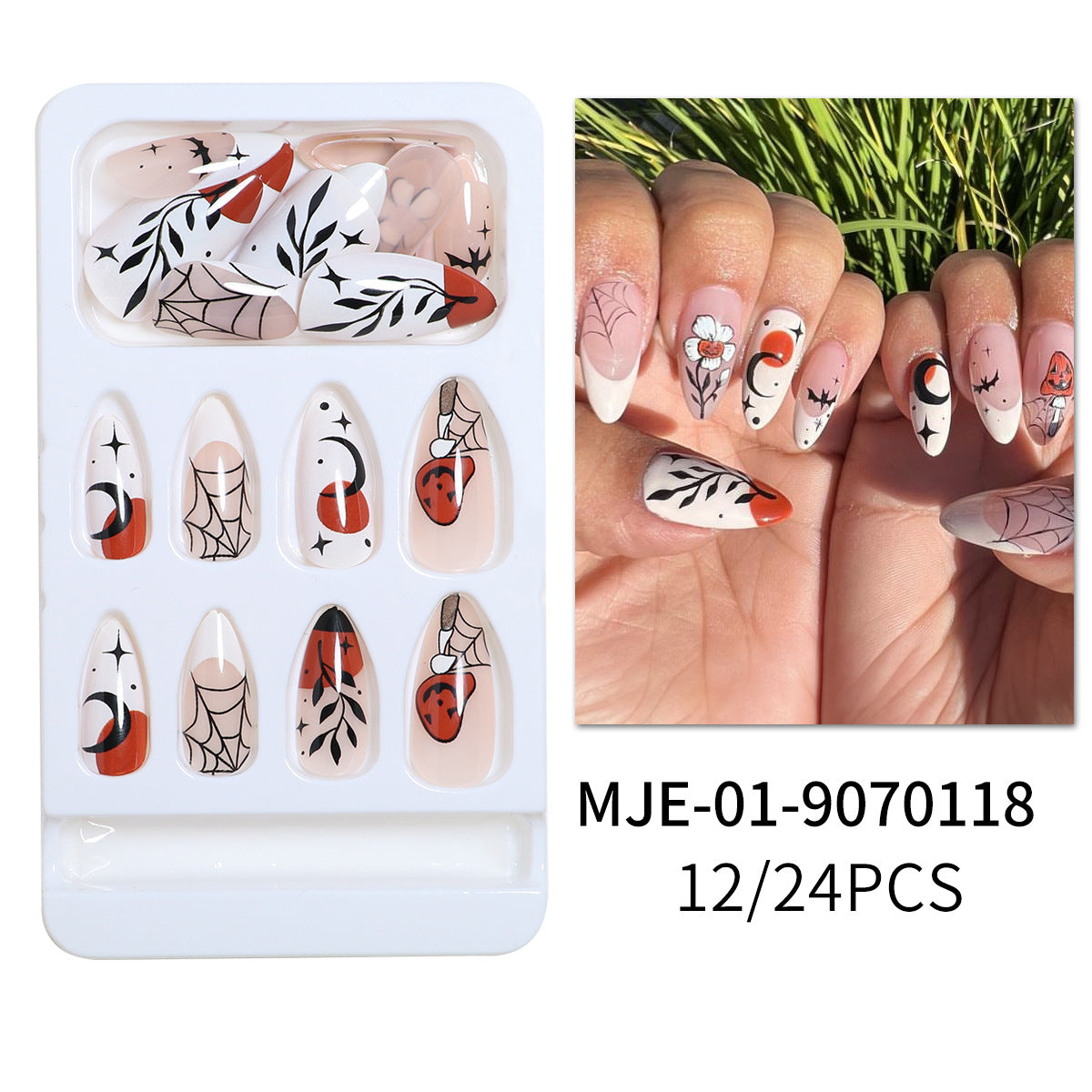 Künstlerisches Halloween-Themen Press-On Nagelset Brehn